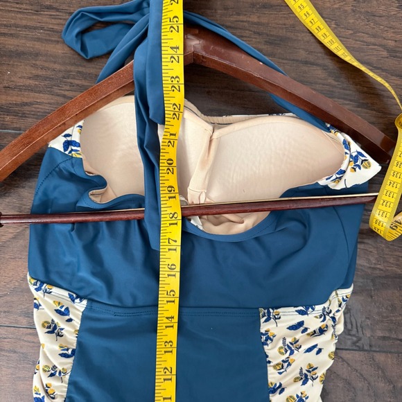 Matilda Jane Blue & Yellow Floral Ruched 'Bathing Beauty' One-Piece Swimsuit L - Picture 8 of 9